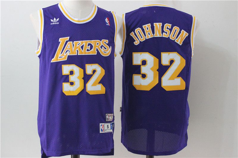 Men Los Angeles Lakers 32 Johnson Purple Throwback NBA Jerseys